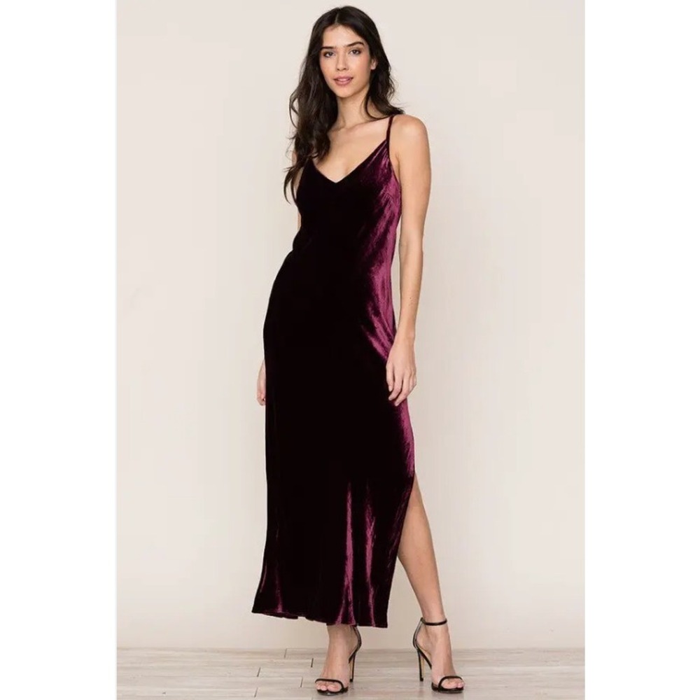 Yumi‎ Kim After Midnight Merlot Purple Velvet Maxi Slip Dress Medium